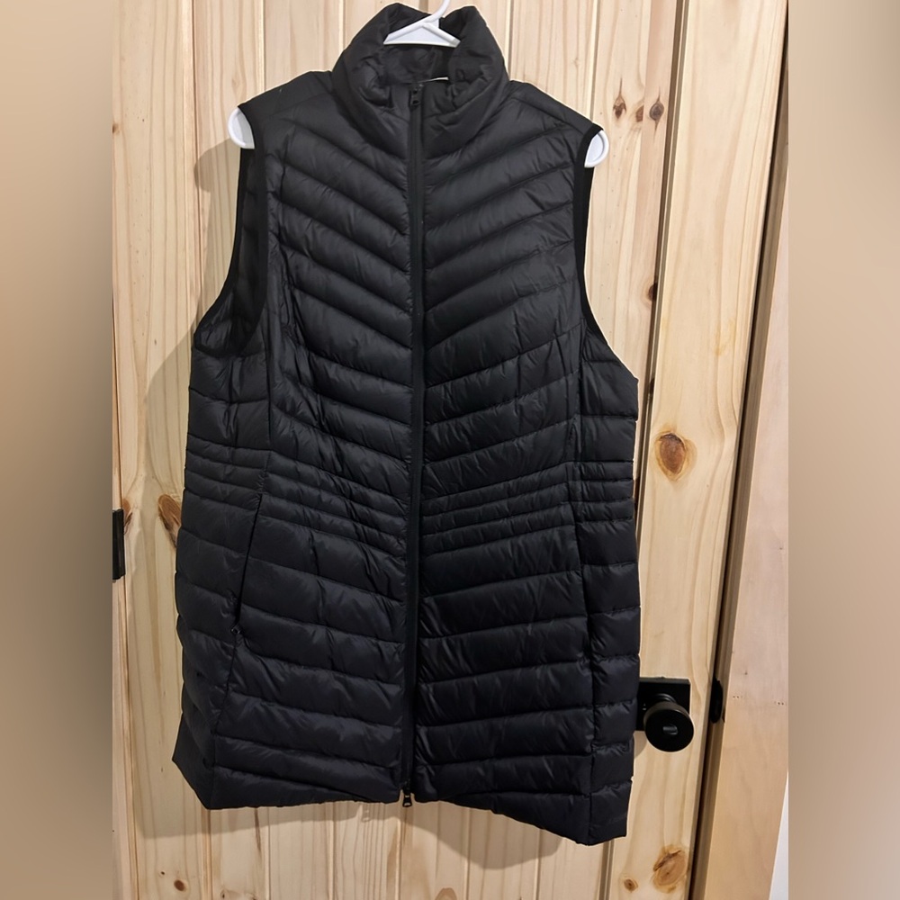 Lands' End Down & Feather Filled Long Black Puffer Vest Large